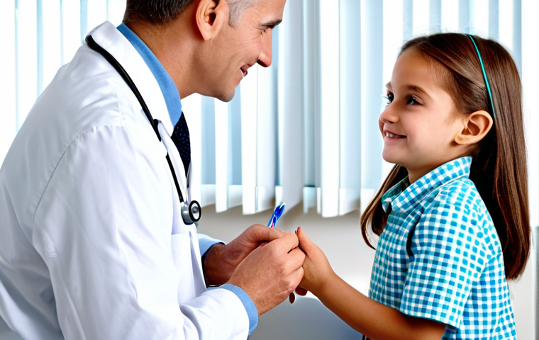 A child having a check-up**

"A pediatrician examining a young child in a bright, friendly office. The child is fully clothed in comfortable clothing. The doctor is listening to the child's heart with a stethoscope. The child looks slightly pale. Focus on the caring interaction. safe for work, appropriate content, fully clothed, professional, modest, family-friendly, perfect anatomy, correct proportions, natural pose, well-formed hands, proper finger count, natural body proportions, professional photography, high quality."

**