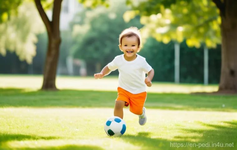 영유아 비만 관리법과 전문 병원 추천 - A joyful infant, approximately 8 months old, happily engaged in tummy time on a soft, brightly patte...