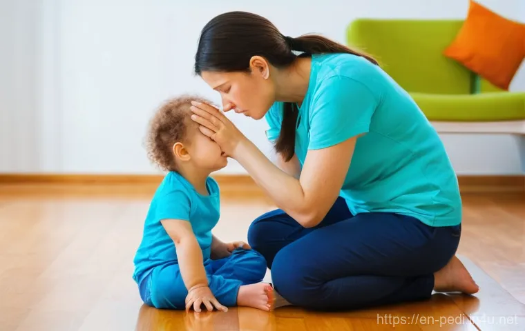 소아 뇌진탕 증상과 병원 방문 기준 - **Prompt:** A concerned parent (gender-neutral, e.g., a kind-looking adult in casual clothes) gently...