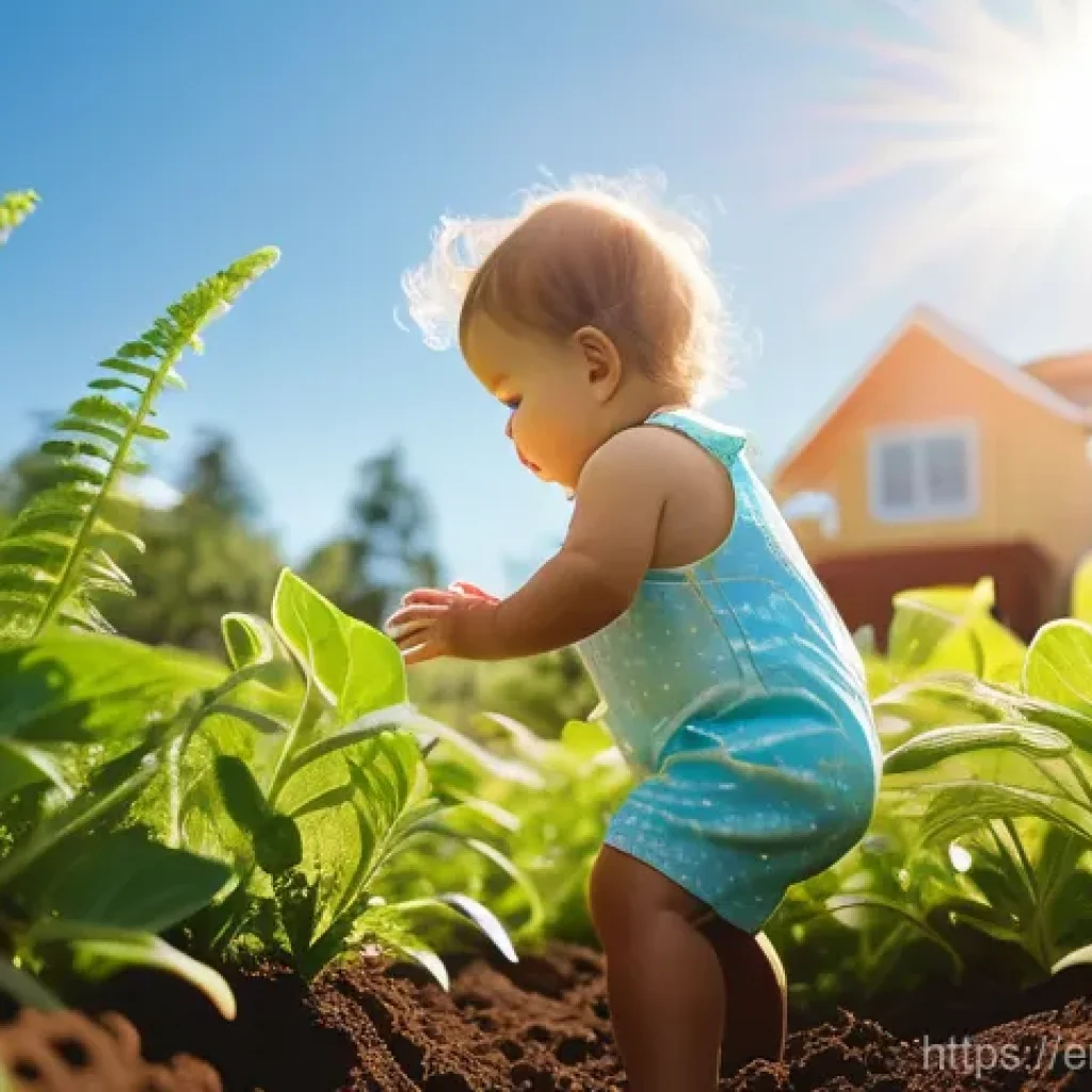 소아과에서 시행하는 기생충 검사 - **A Curious Explorer in the Garden:** A vibrant, photorealistic image of a curious toddler, approxim...