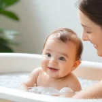 영유아 피부 건강을 위한 관리법 - **Gentle Bath Time Bonding:** A heartwarming, soft-focus portrait of a parent (gender-neutral, e.g.,...