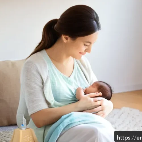 아기 체중 미달 원인과 개선 방법 - A warm, cozy nursery scene showing a mother gently breastfeeding her baby who is wearing a soft diap...