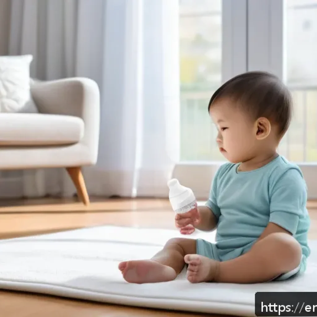 소아 중이염 치료와 재발 방지 방법 - A cozy family living room scene showing a young toddler wearing a clean diaper sitting comfortably o...