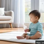 소아 중이염 치료와 재발 방지 방법 - A cozy family living room scene showing a young toddler wearing a clean diaper sitting comfortably o...