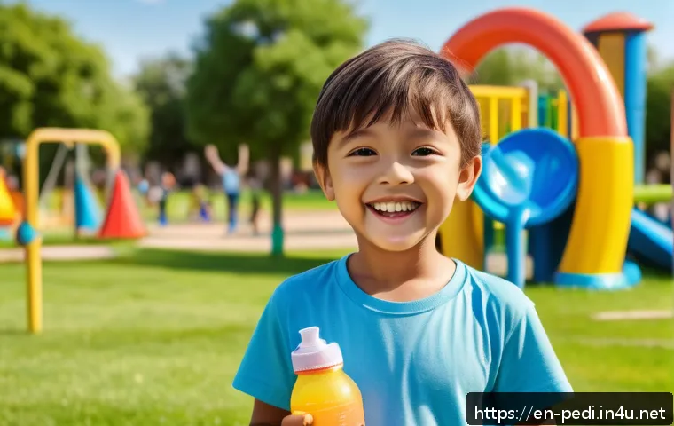 아이들의 탈수 증상과 병원 방문 시기 - A cheerful young child wearing colorful casual clothes and a fun water bottle decorated with sticker...