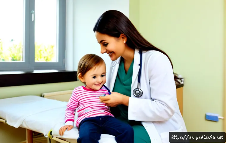 소아과 정기 건강검진 추천 병원 - Photorealistic pediatric wellness visit in a welcoming modern family clinic, caring female pediatric...
